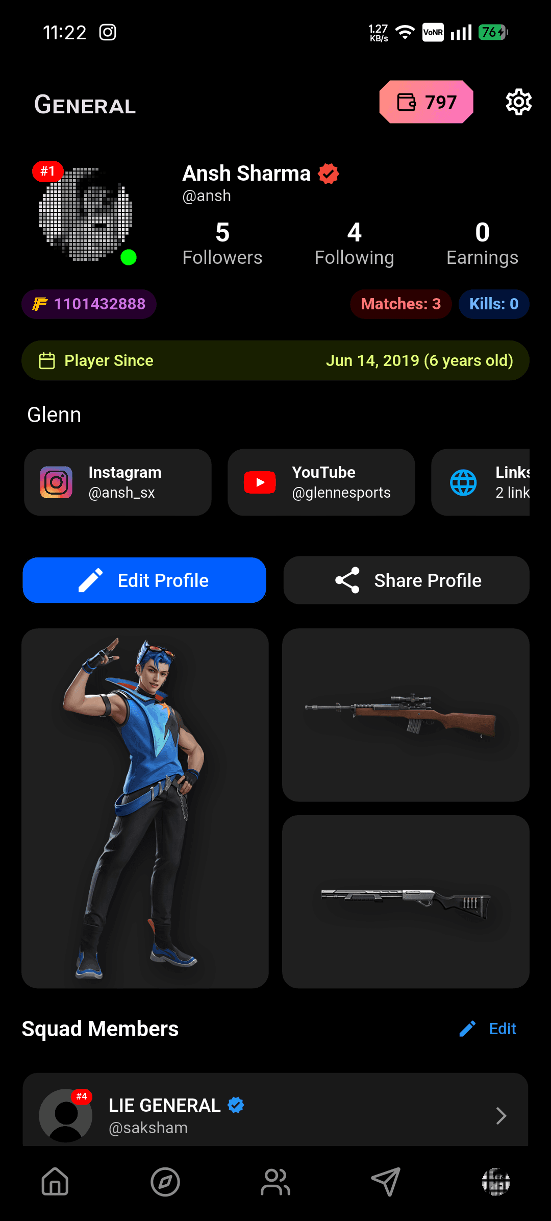 GLENN player profile preview